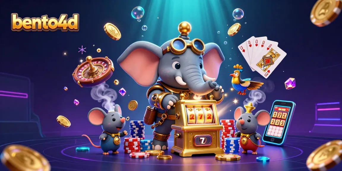 Berinteraksi dengan pengalaman slot menarik dari bento4d yang menampilkan gajah steampunk dan elemen kasino yang menakjubkan.