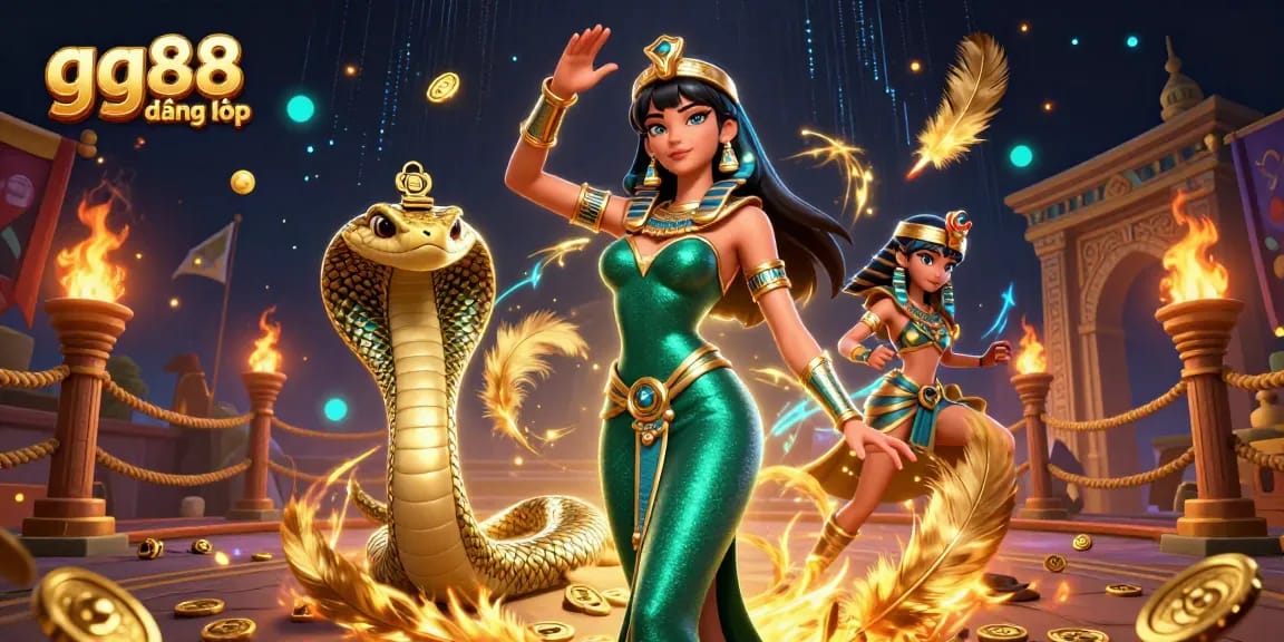 Experience immersive gaming with gg88 đăng nhập featuring a stunning woman and golden cobra.