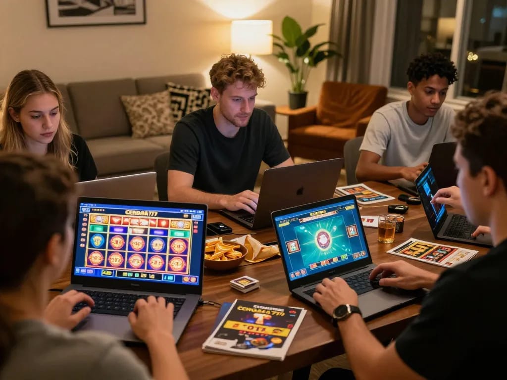 Cendana777 players engaged in exciting online gaming, showcasing vibrant visuals of popular casino games.