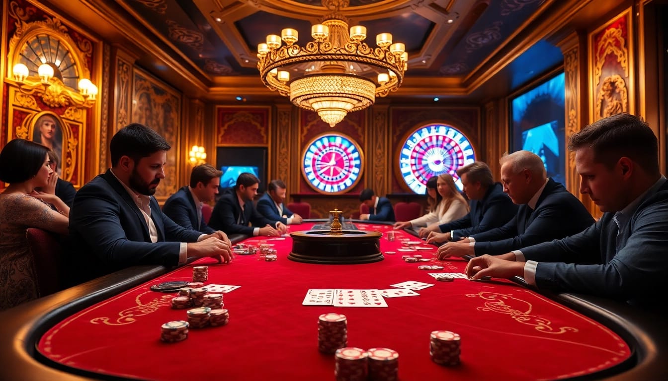 High-stakes poker at a luxurious casino table, celebrating strategies inspired by https://keonhacai.deal/.