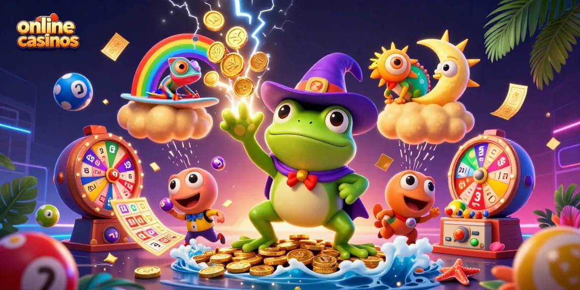 Engage with exciting online casinos in this vibrant illustration showcasing thrilling gaming elements.