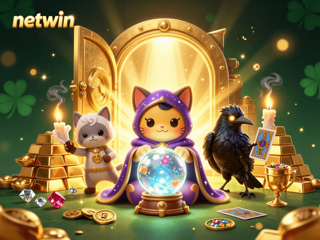 Immerse in netwin's exciting online gaming world filled with fortune teller characters and treasures bursting with gems.
