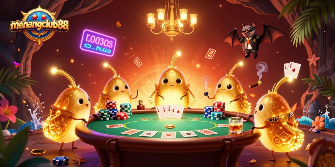 Experience the thrill of menangclub88 with glowworms lighting up a vibrant cave casino scene.