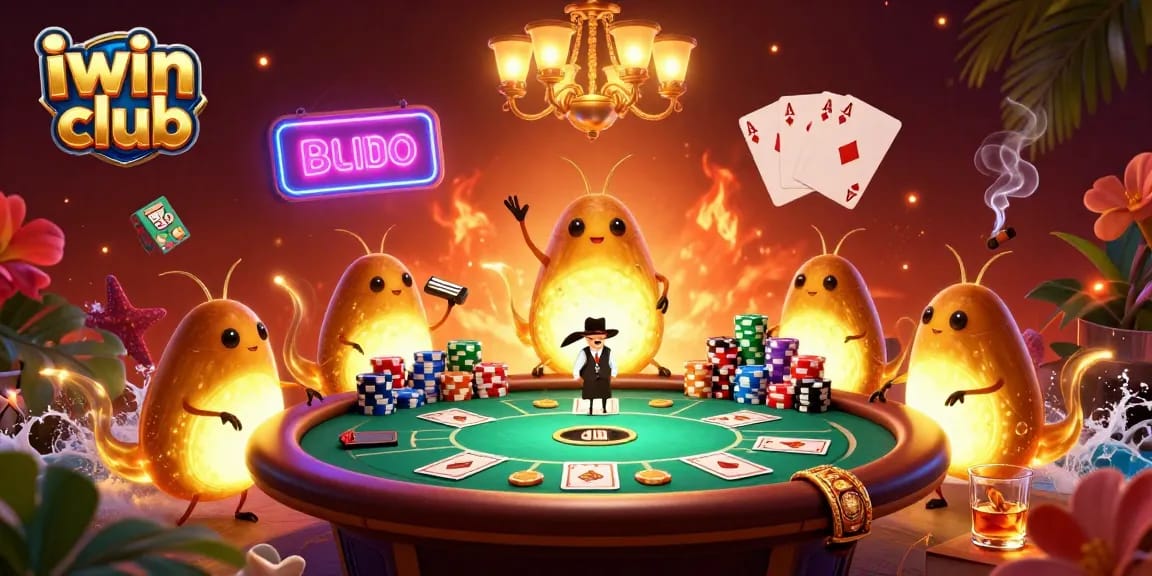Experience the excitement of iwin club as glowworms illuminate a vibrant casino scene.