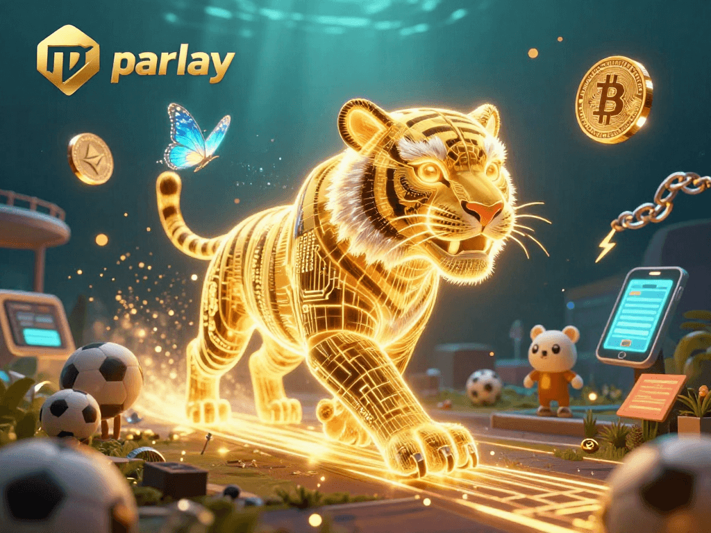 Experience the thrill of mix parlay betting with a golden tiger in a vibrant digital casino.