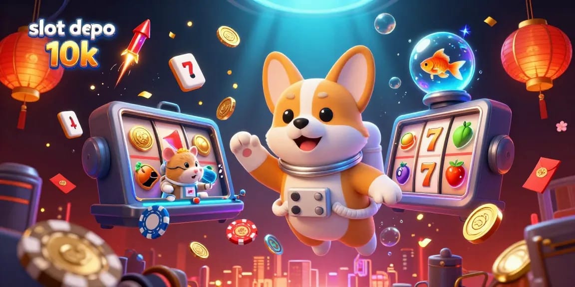 Experience thrilling action with slot depo 10k in a vibrant casino scene filled with floating treasures and jackpot excitement.