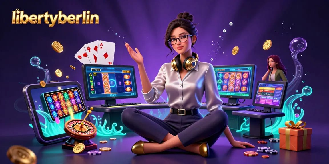 Engage with libertyberlin's vibrant gaming atmosphere featuring stylish players mastering casino games.