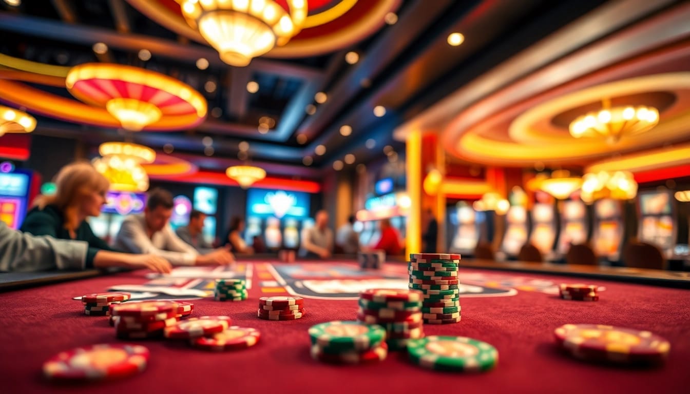 Engaging scene of players enjoying singapore online casino poker game with colorful chips and cards.