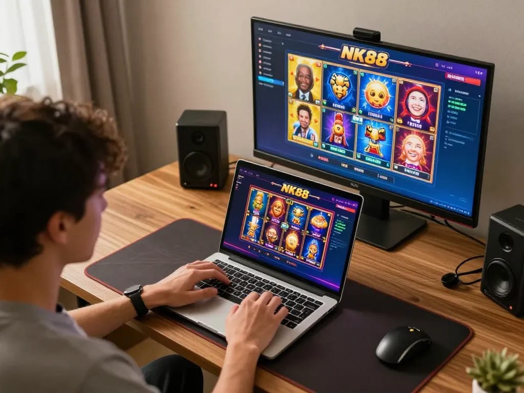 Navigating NK88 trang chủ with excitement during an online casino session.