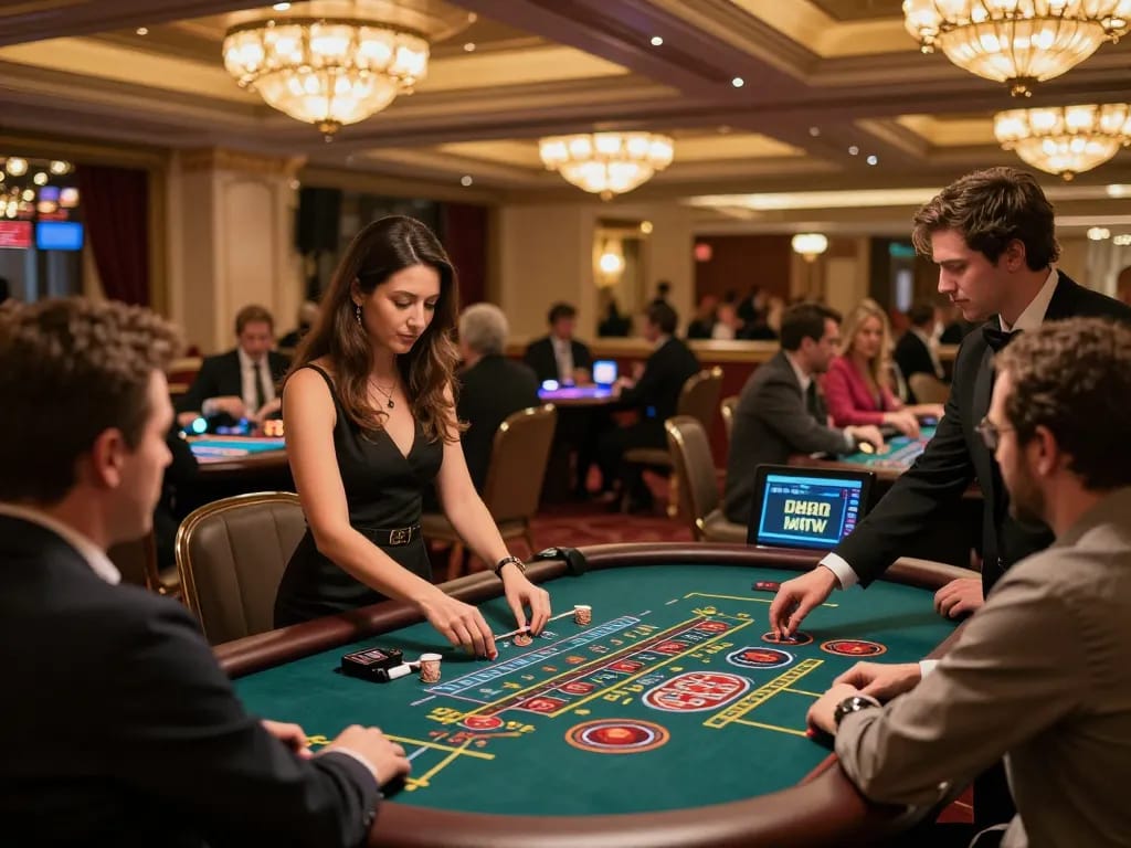 Players engaging in thrilling live dealer games at LC88 casino with vibrant atmosphere