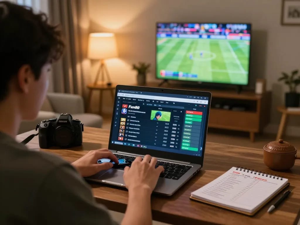 Engaged user placing bets on Fun88 from a cozy home setup, enhancing sports betting experience.