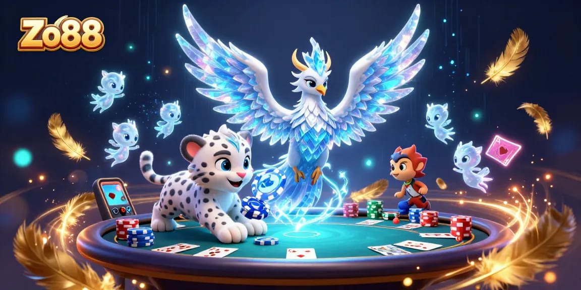 Engage in thrilling gaming at Zo88 with an ice phoenix and poker chip adventure!