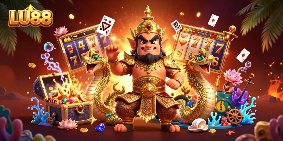 Engage with LU88's vibrant slot gaming experience featuring rich characters and casino elements.