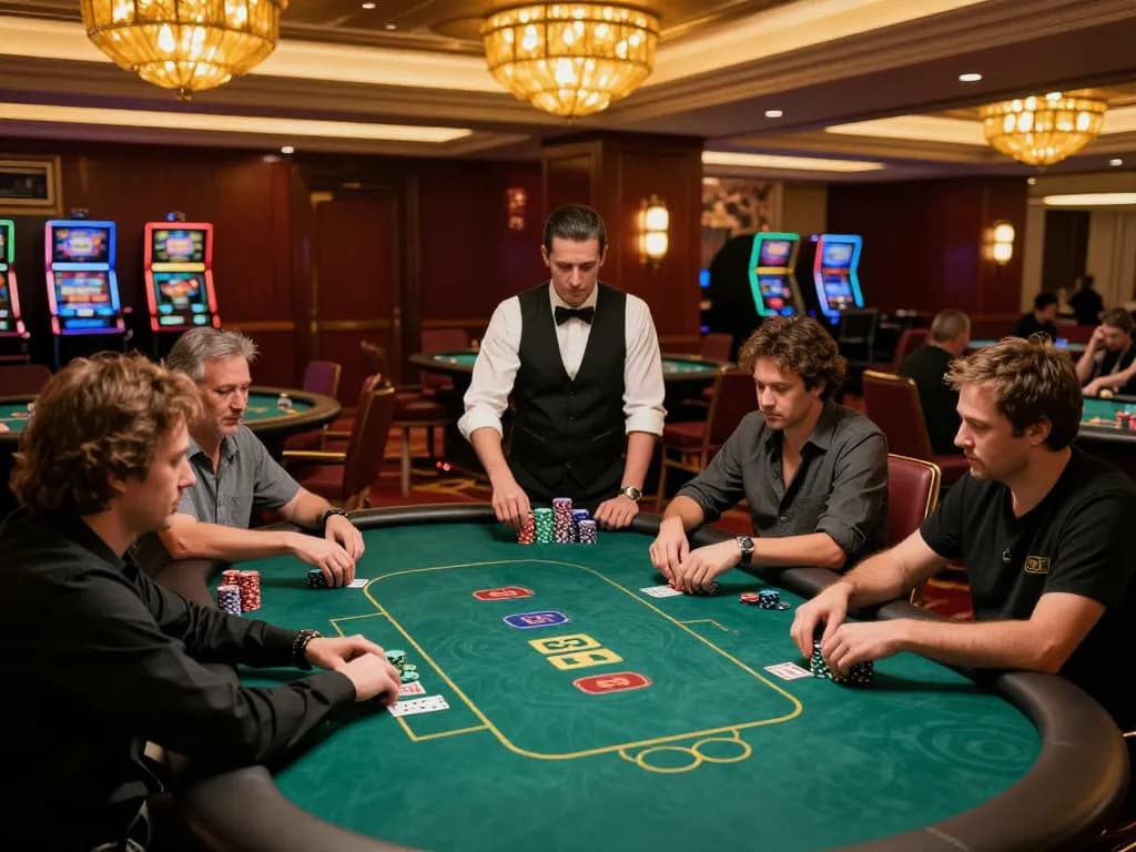 Players at a high-stakes poker table in a Vegas casino, experiencing the thrill of dash88.