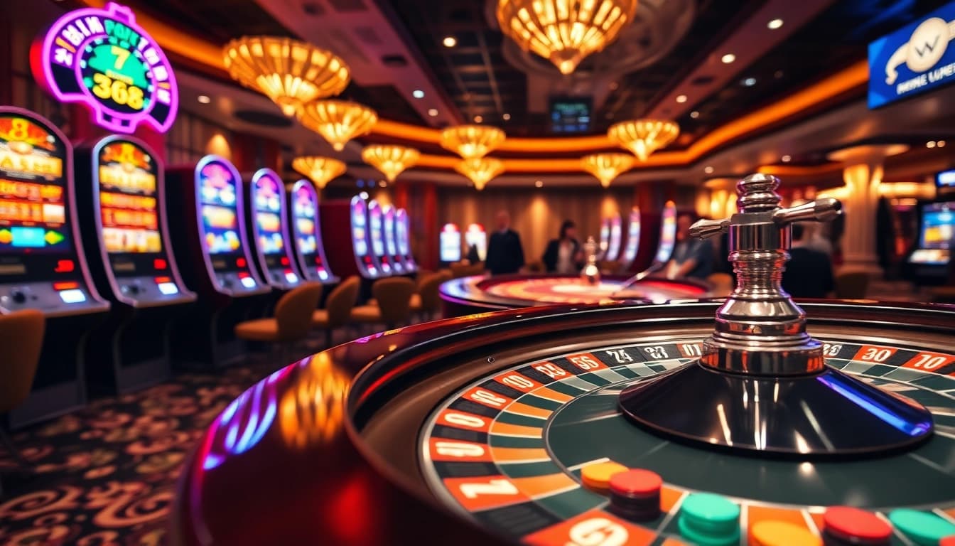 xx88 casino table with vibrant roulette wheel and poker chips for an exciting gaming experience