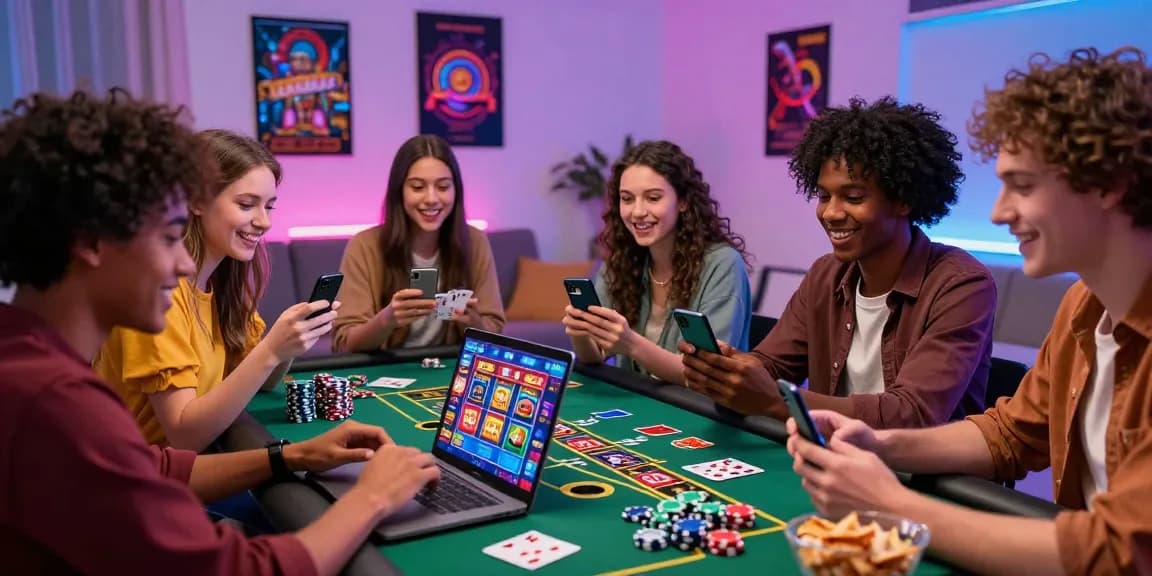 Friends exploring top credit card casinos online at https://being-there.org.uk with vibrant gaming atmosphere and engaging games.