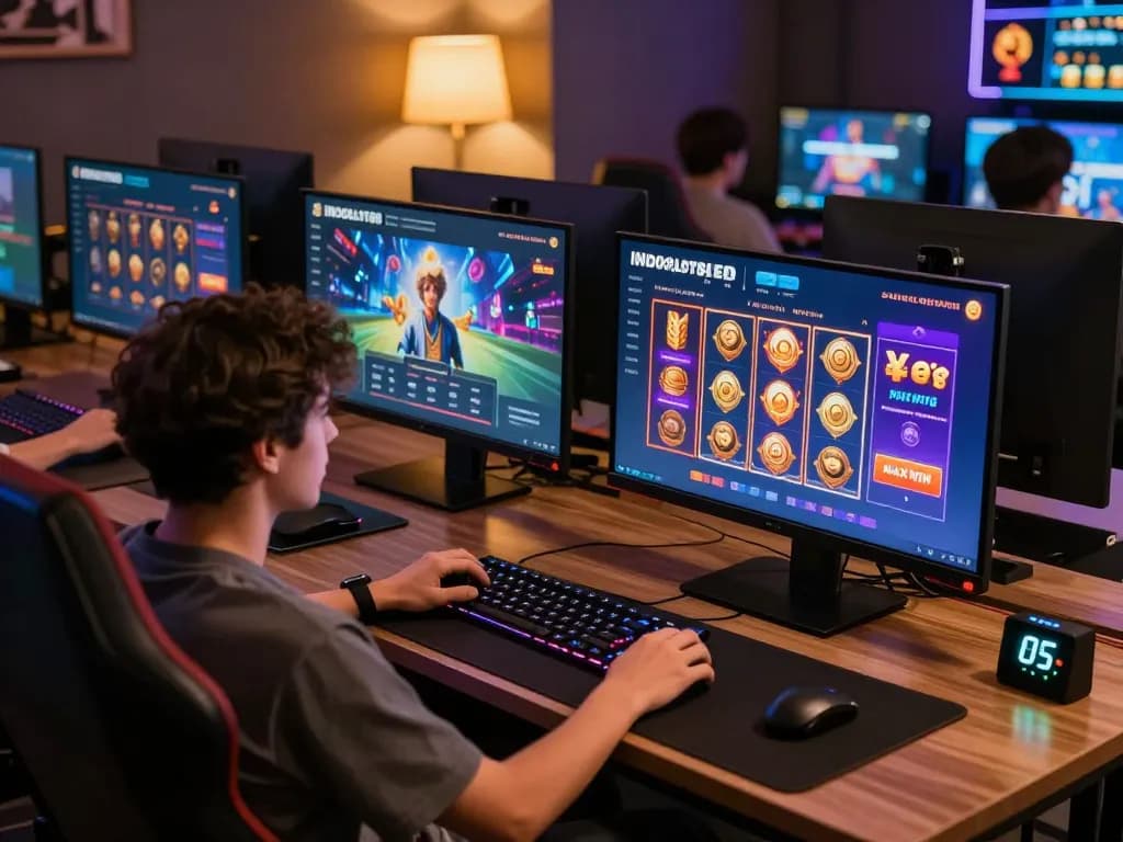Discover the new features of INDOSLOT88 tahun 2026 with a vibrant gaming interface and engaging setup.