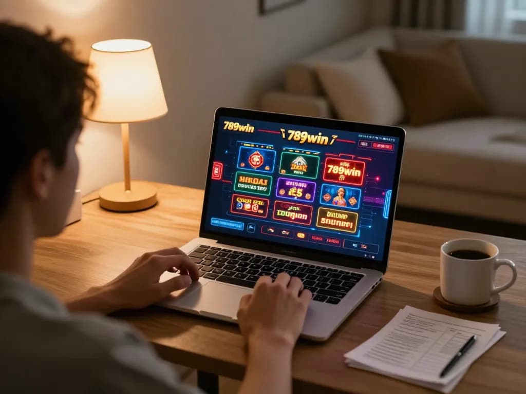 Engaging in online gaming on 789win casino interface at home