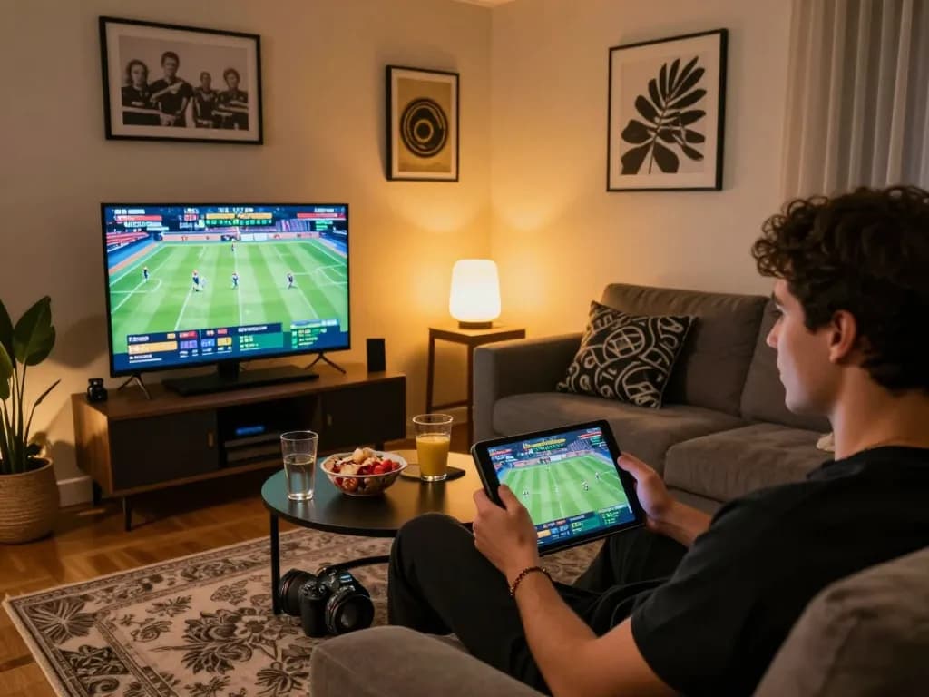 Player enjoying sports betting on a tablet at home, highlighting sc88.charity's user-friendly platform