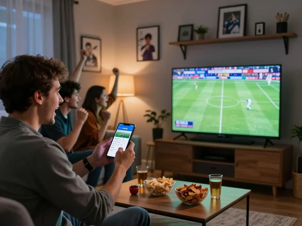 Enjoying sports betting on vsc10 app while watching live football matches with friends