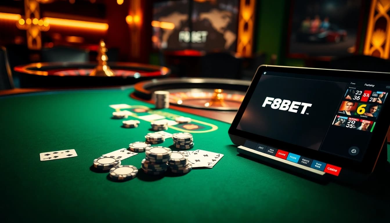 F8BET players engaging in an exciting poker game with quality cards and chips on a luxury table.