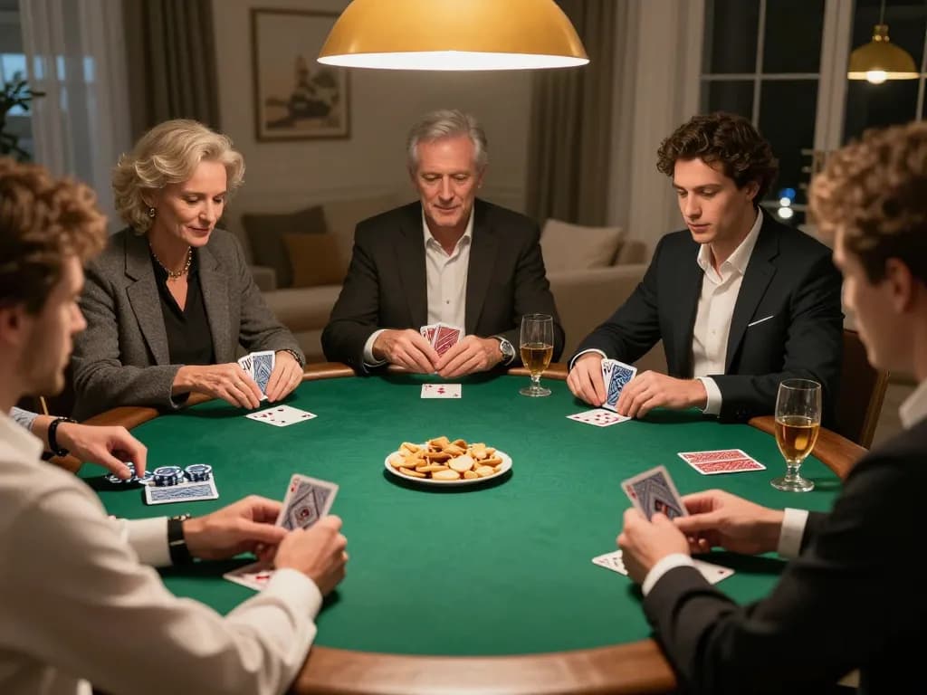 Players at a stylish home poker game engaging in strategy and excitement at say88.