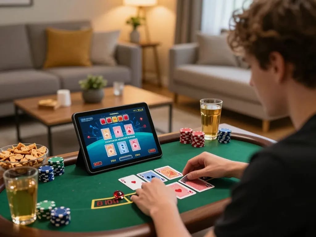 Experience 789 win while playing live dealer blackjack on a tablet in a cozy home setting
