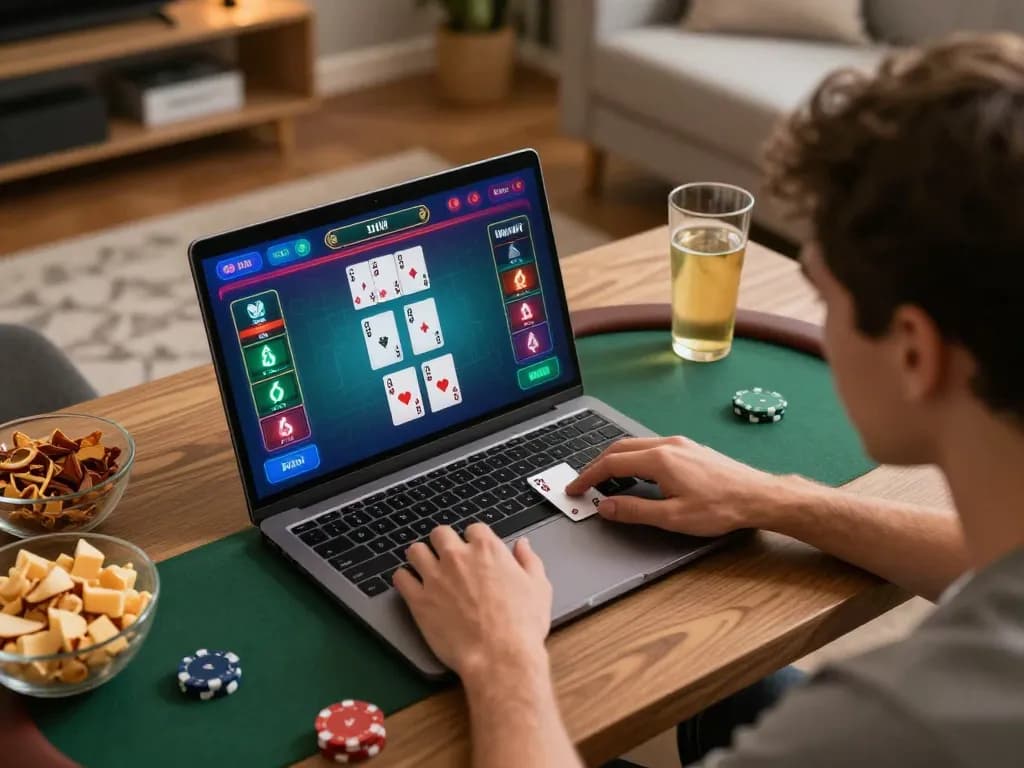 Player strategizing in an online poker game on laptop showcasing TO288 experience.