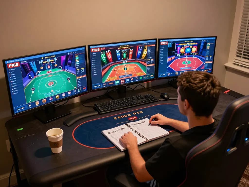 Playing online casino games at F168 with multiple screens showcasing betting opportunities