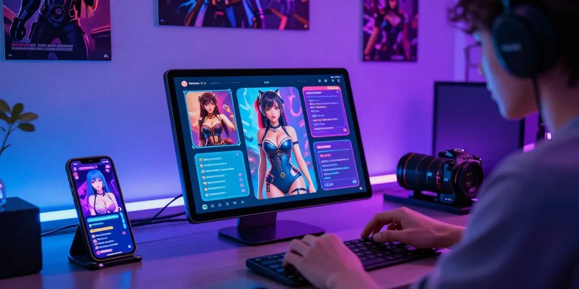 Engaging user exploring hentai ai chatbot technology in a vibrant digital space.