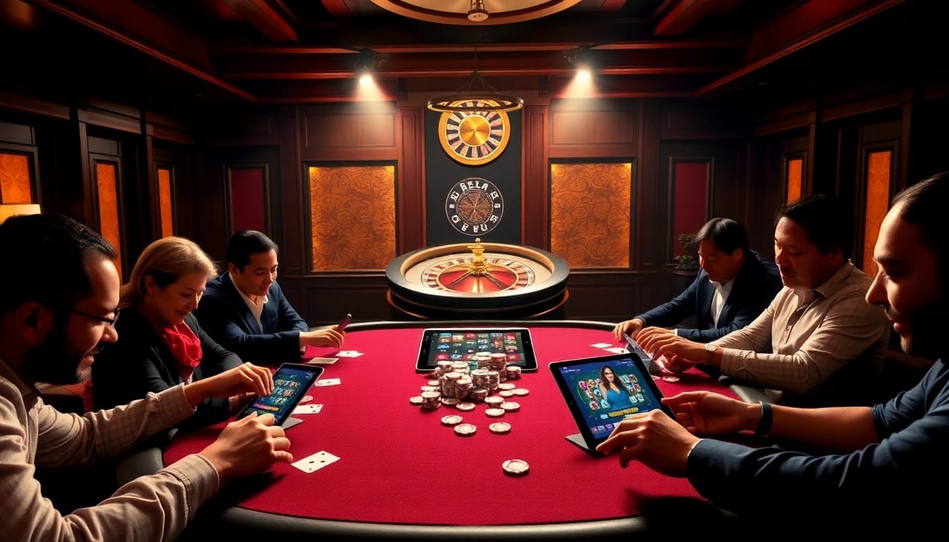 Play exciting poker at 68win’s luxurious casino table, surrounded by action and branding.