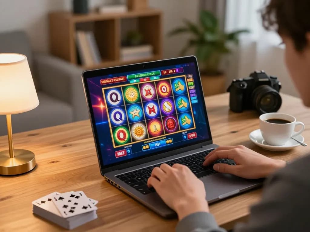 Antarmuka Login Gsc108 ditampilkan di laptop saat permainan slot online di rumah yang nyaman