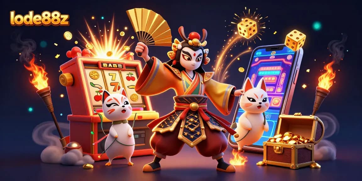 Play exciting games at lode88z with this vibrant 3D casino illustration showcasing thrilling slot features.