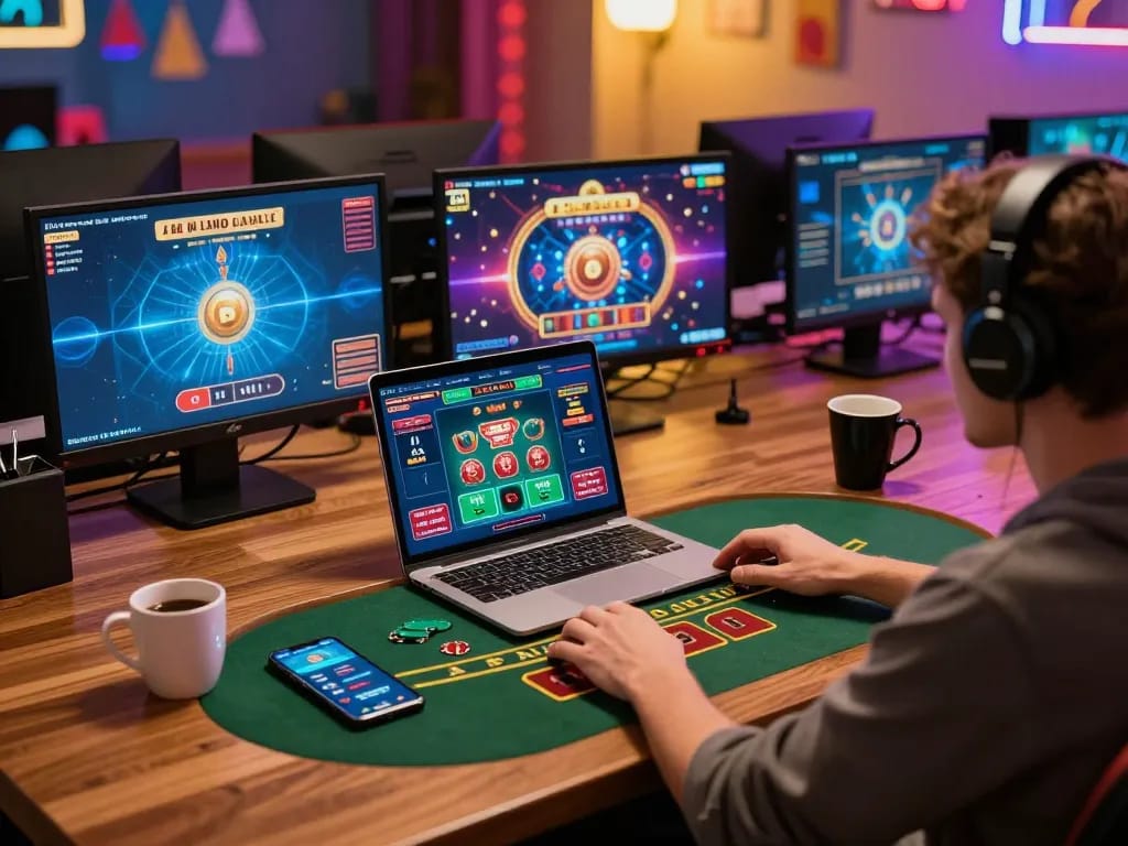 Engaging in mpoid strategies while playing live dealer blackjack online in a cozy workspace.