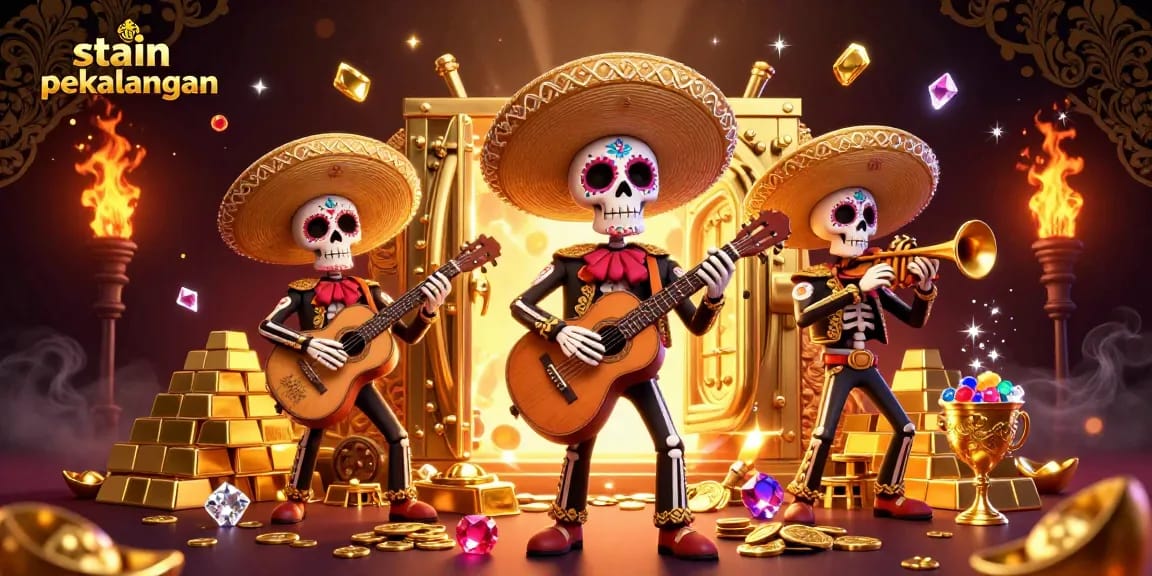 The skeleton mariachi band brings excitement to stain pekalongan's vibrant casino scene with golden treasures overflowing.