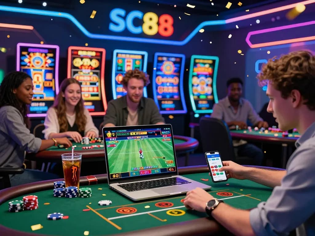 Diverse players enjoying engaging online gambling experiences at https://sc88e.com/ with vibrant graphics and thrilling moments.