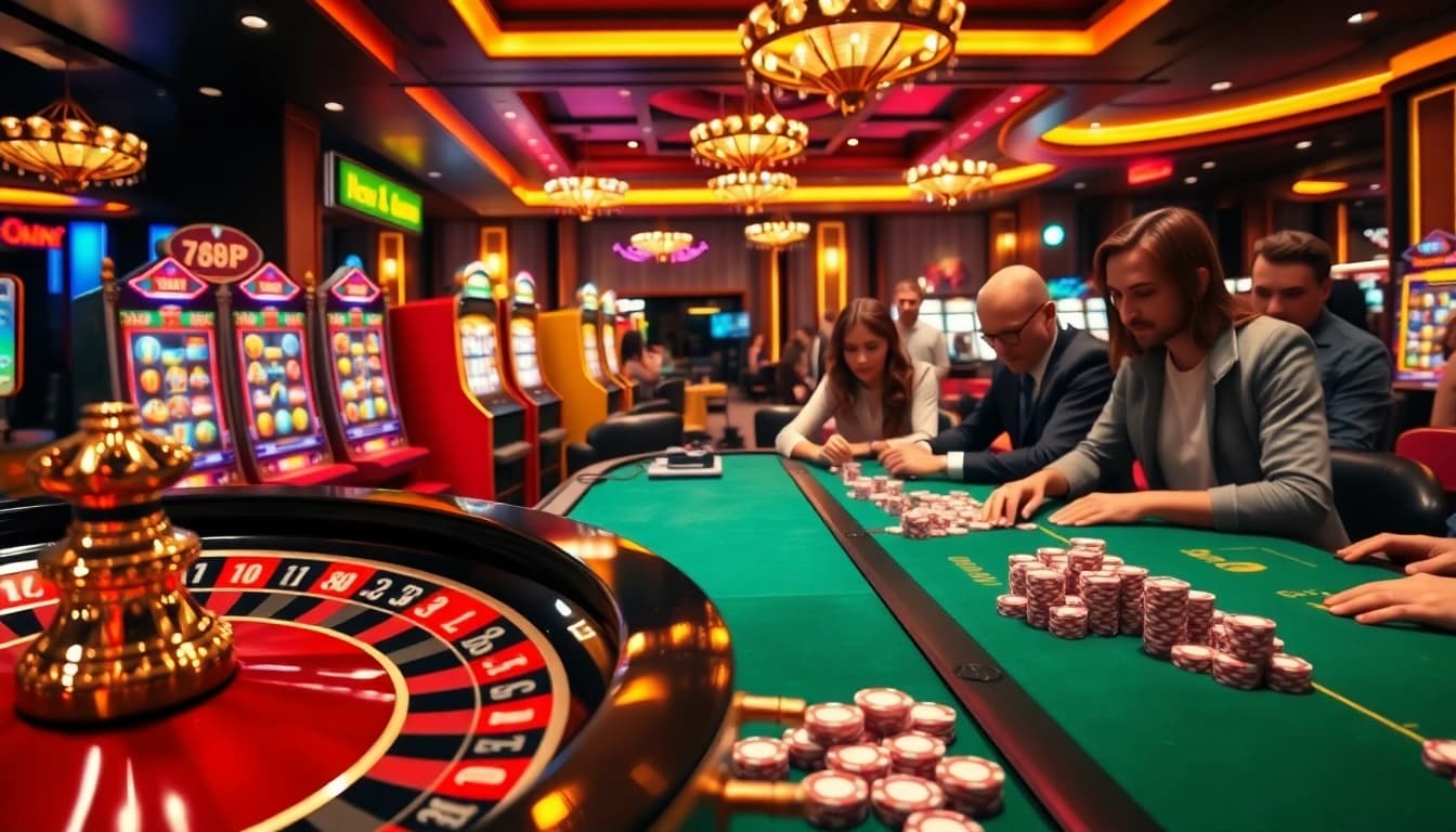 Experience the thrill of gambling at 789P with poker chips and dynamic casino atmosphere.