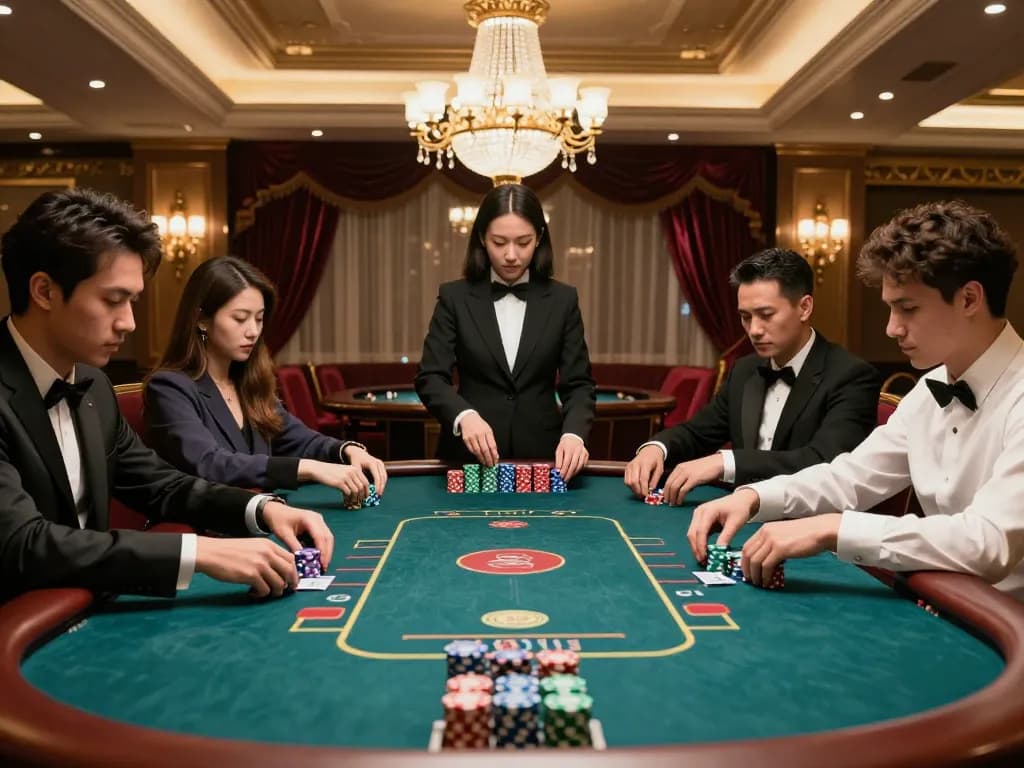 Engaging poker game at mm88 casino with players in strategic focus and professional dealer