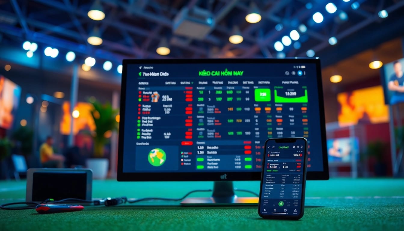 Engaging "kèo nhà cái hôm nay" betting interface with real-time football odds and statistics displayed on a modern computer screen.