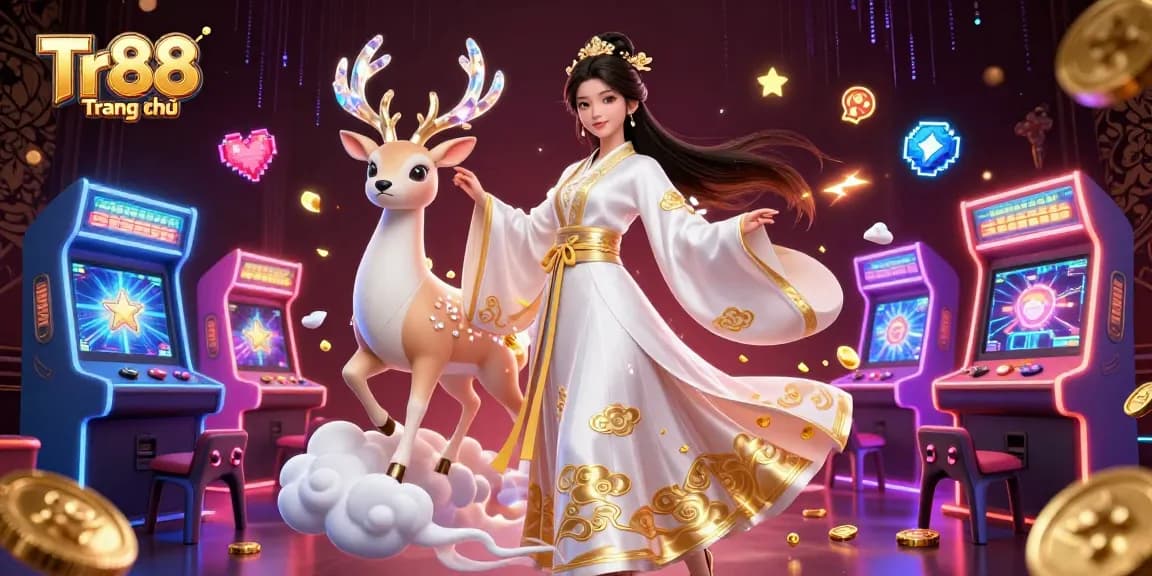 Experience the excitement of Tr88 Trang chủ with vibrant casino games and a beautiful ethereal setting.