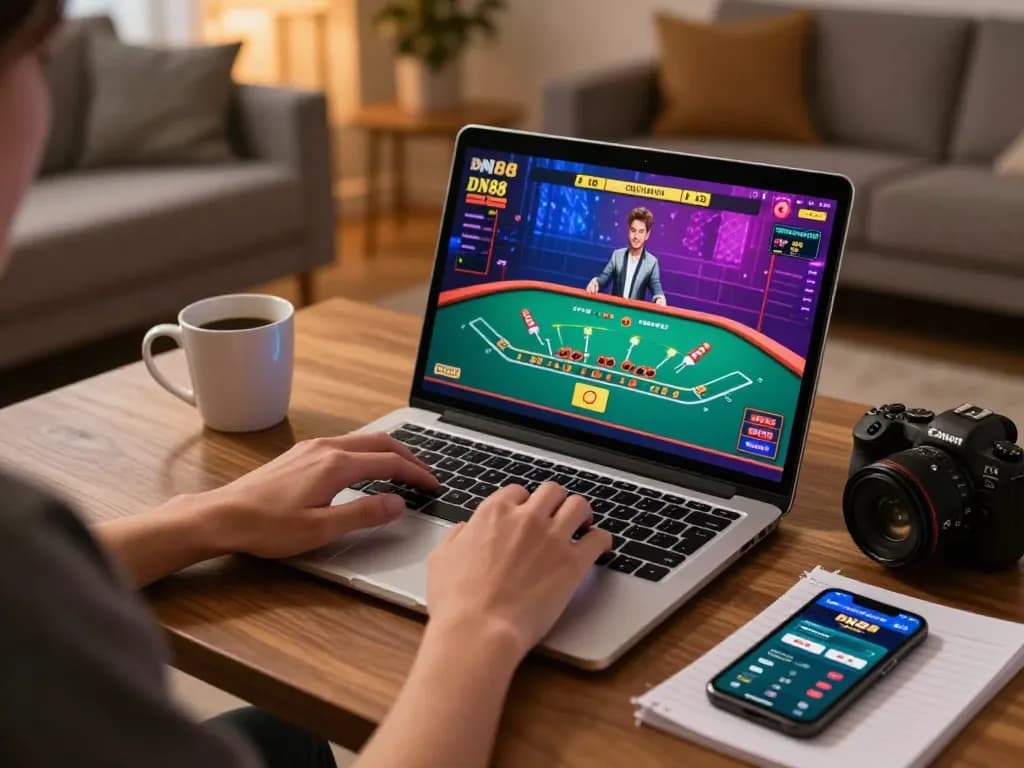 Experience DN88 online casino gaming with a player engaging in a live dealer blackjack game interface.