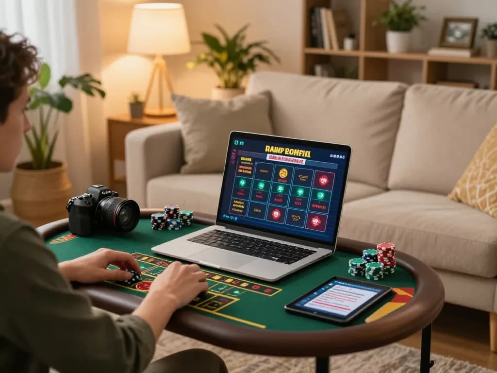 Engaging in online roulette gameplay at home, focusing on rr88c betting strategies and responsible gambling.