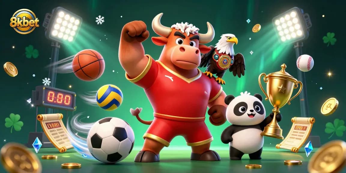 Engage with thrilling 8xbet gambling action featuring a victory bull mascot and eagle champion.