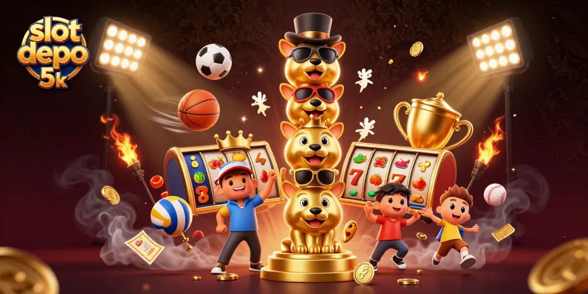 Menangkan jackpot dengan slot depo 5k, simbol keberuntungan dan kesenangan.