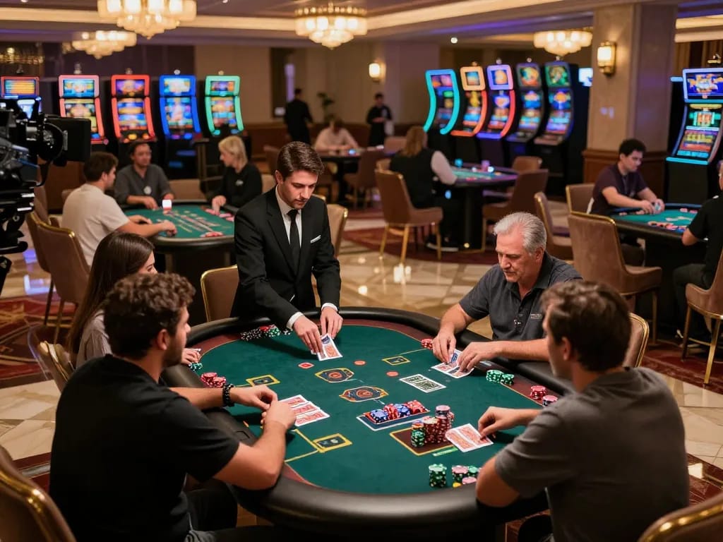 Players engaging in high-stakes blackjack at IWIN68 casino, showcasing intense gameplay and strategic decisions.