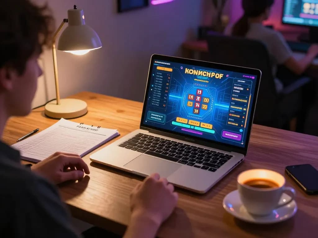 Player analyzing strategies on peri11 while enjoying online Hongkong Pools gaming experience.