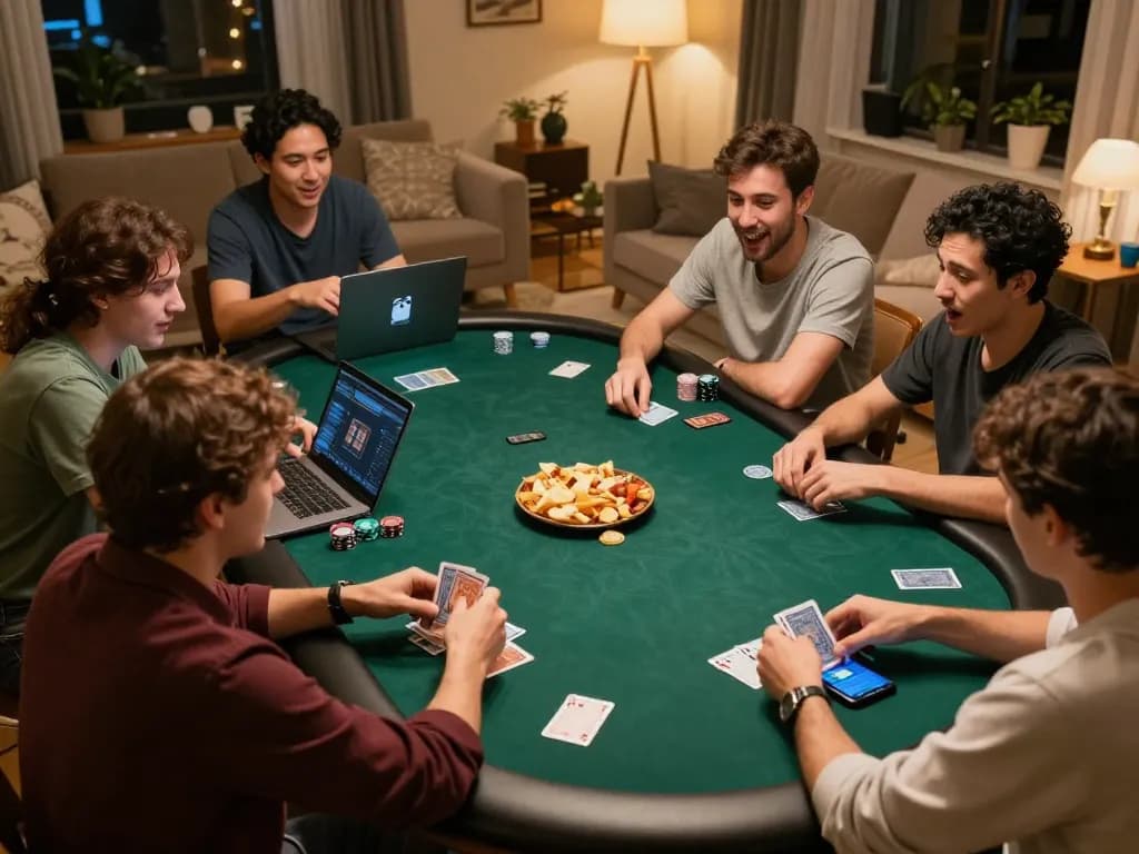 Players engaging intensely in an online poker game, showcasing strategies and fun together.