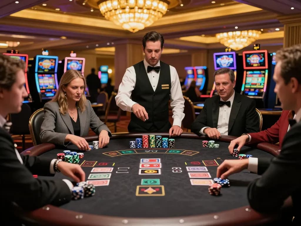 Players engaged in a thrilling blackjack game at a Vegas casino, showcasing the excitement of XX88 gambling.