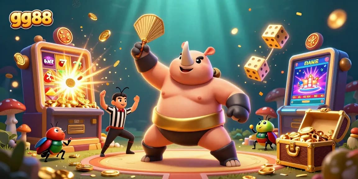 Experience thrilling gameplay with gg88 in this vibrant 3D casino illustration featuring a beetle champion!