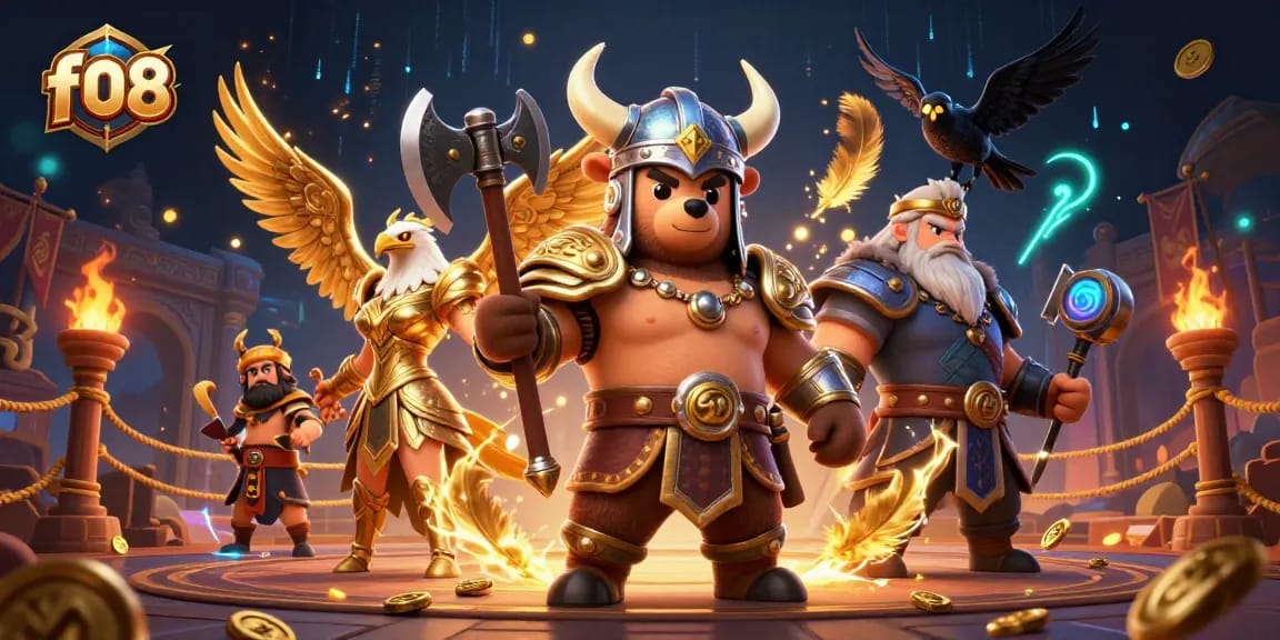 Rasakan sensasi f08 dengan beruang Viking 3D dan elang Valkyrie dalam suasana kasino yang dinamis.